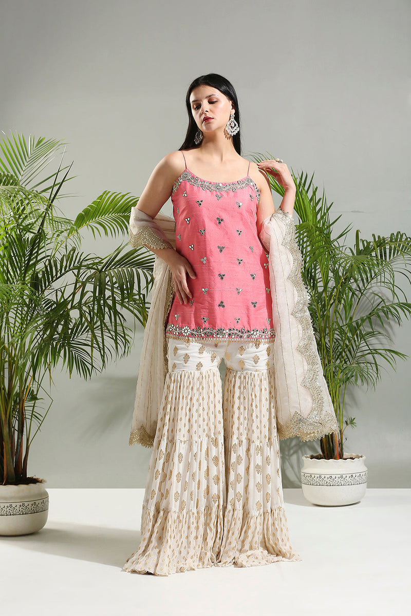 Blush Pink And Ivory Sharara Set