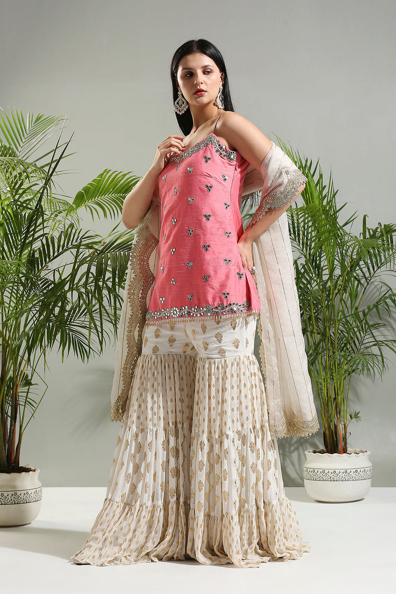 Blush Pink And Ivory Sharara Set