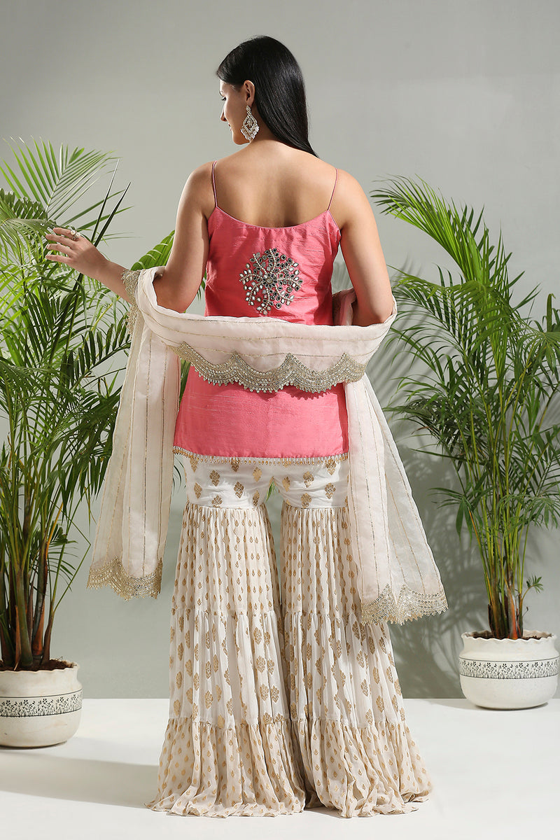 Blush Pink And Ivory Sharara Set