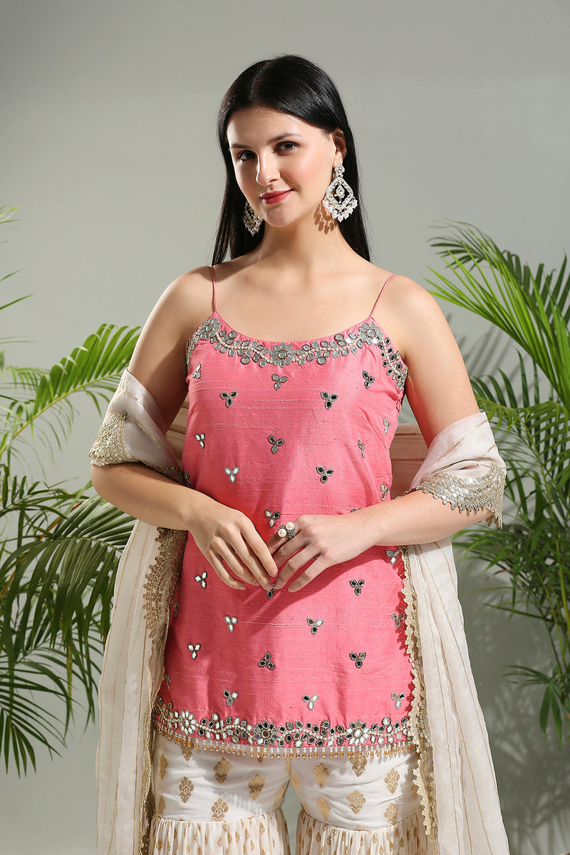 Blush Pink And Ivory Sharara Set