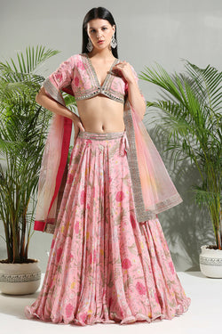 Blush Pink Floral Lehenga Set