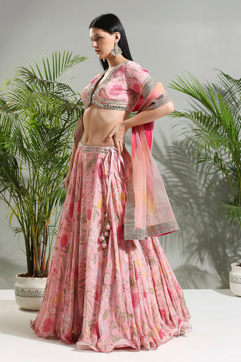 Blush Pink Floral Lehenga Set