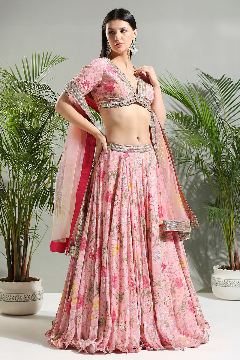 Blush Pink Floral Lehenga Set