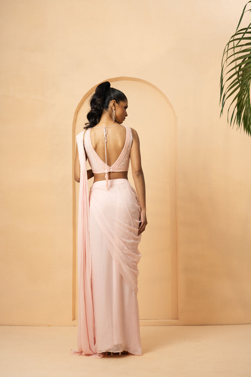 Baby Pink Pre-Stitched Drape Saree.