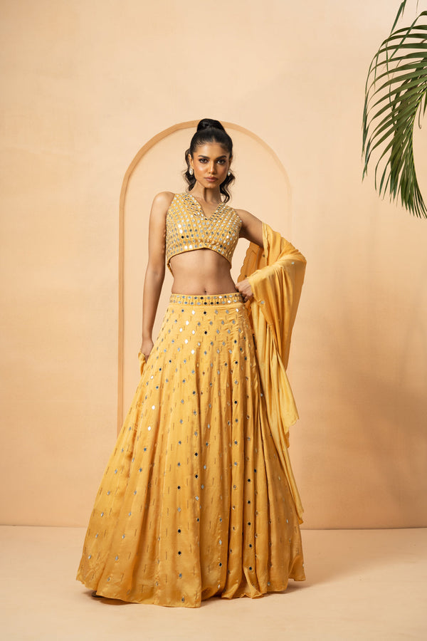 Golden Mirror Lehenga Set