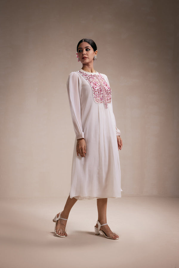 White Georgette Dress (Pink)