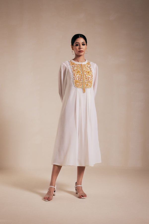 White Georgette Dress (Yellow)