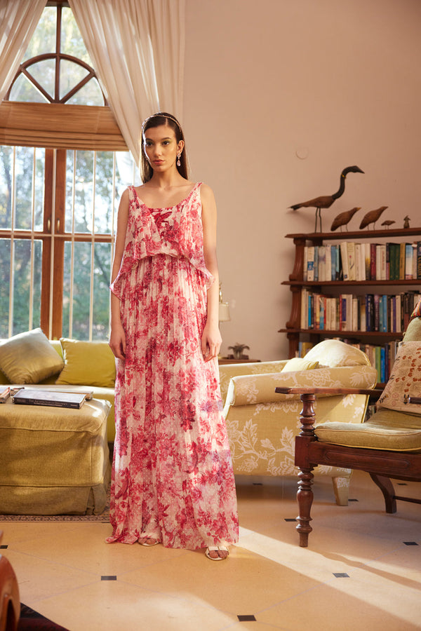 Pink Printed Evening Dress