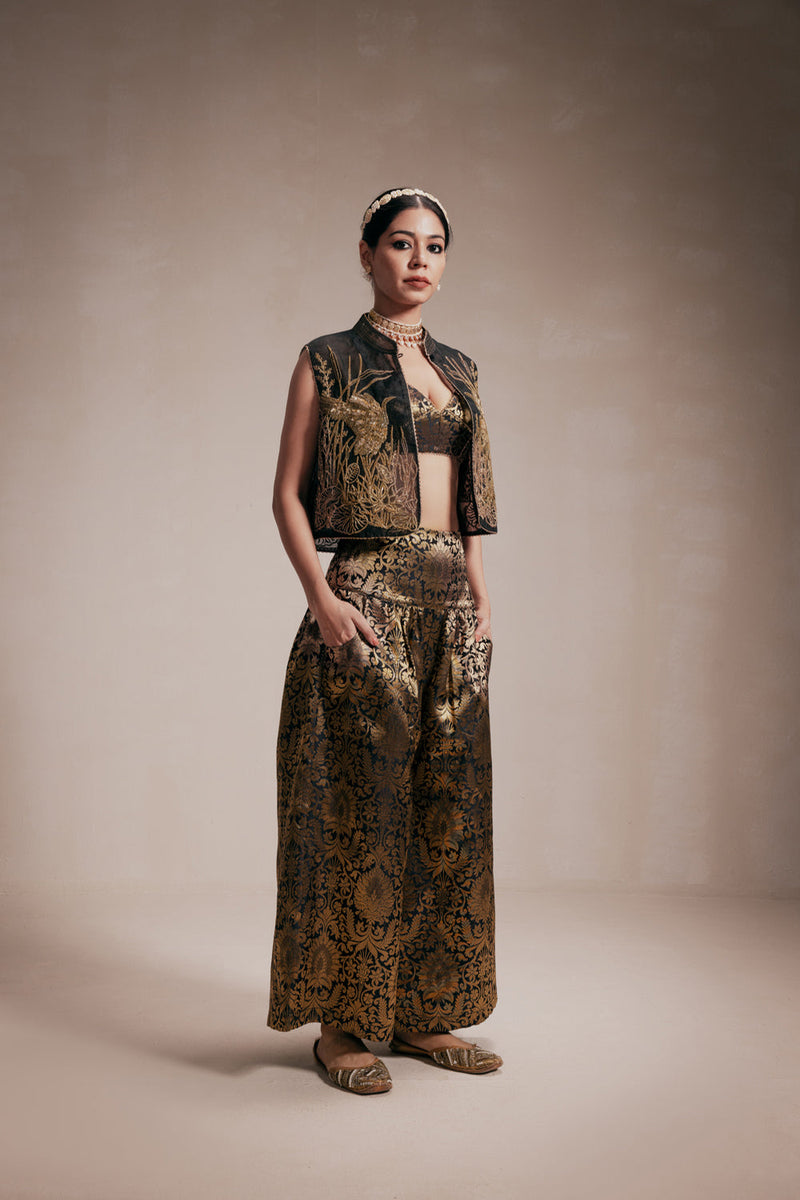 Gold Embroided Jacket & Pants Co-Ord