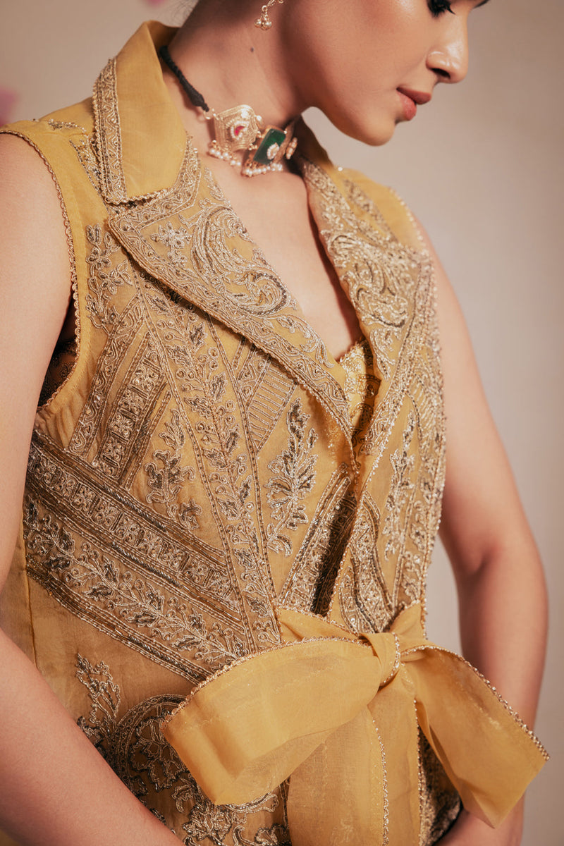 Gold Organza Embellished Jacket