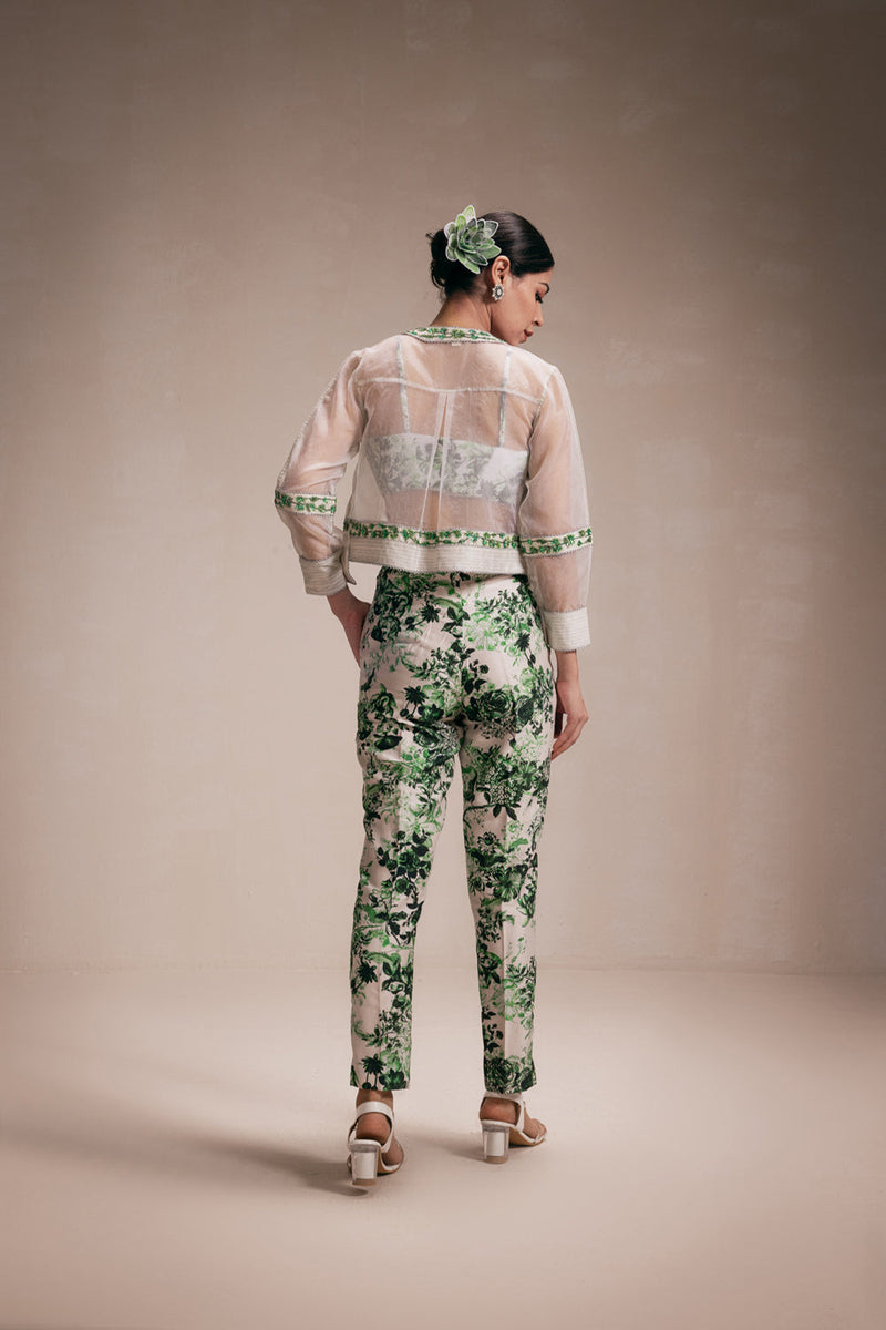 Green Embroided Organza Jacket & Pant Set