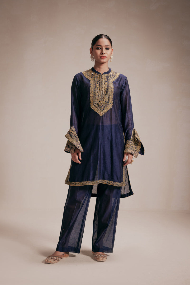 Blue High Low Kurta Set