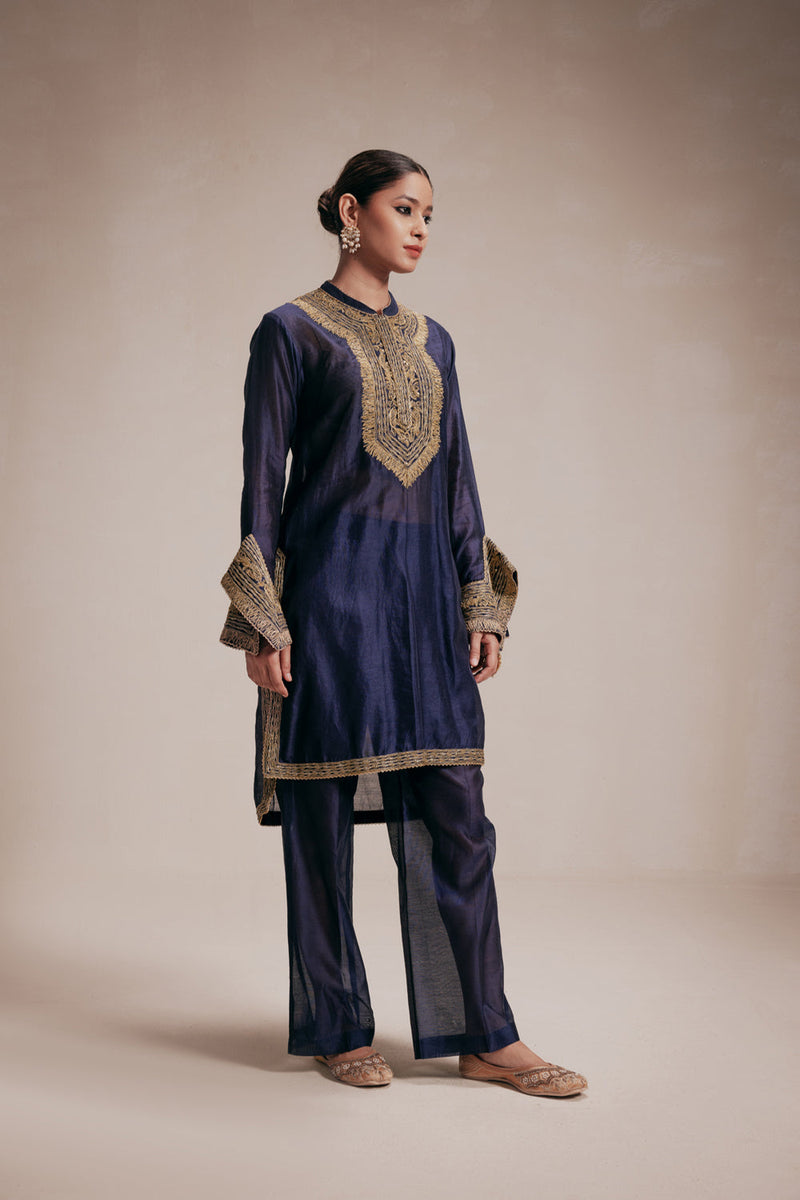 Blue High Low Kurta Set