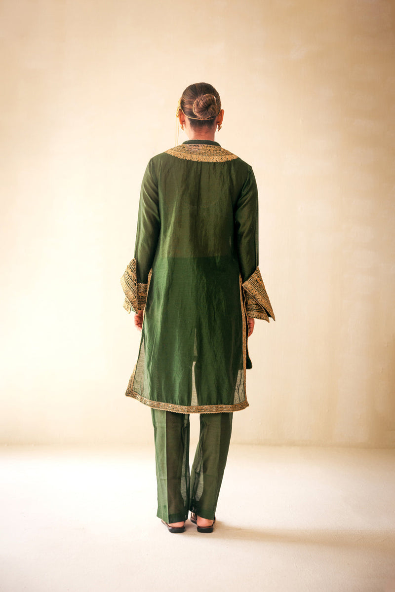 Green High Low Kurta Set