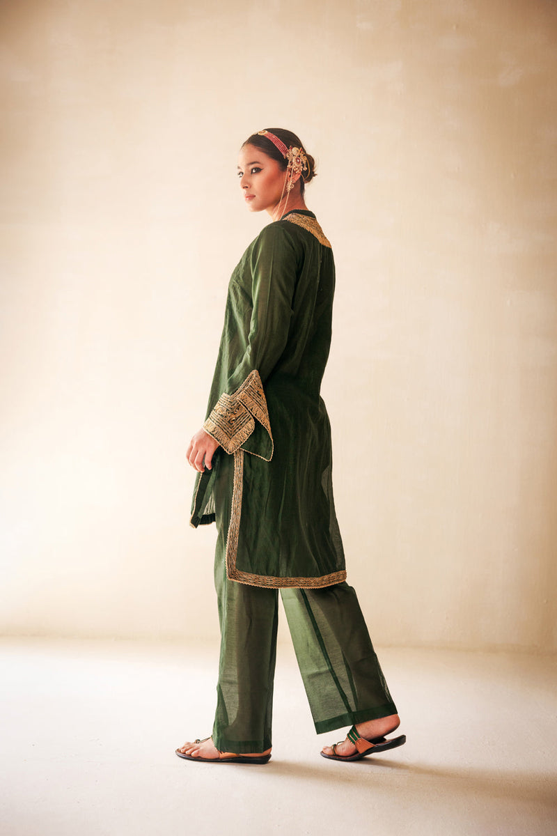 Green High Low Kurta Set