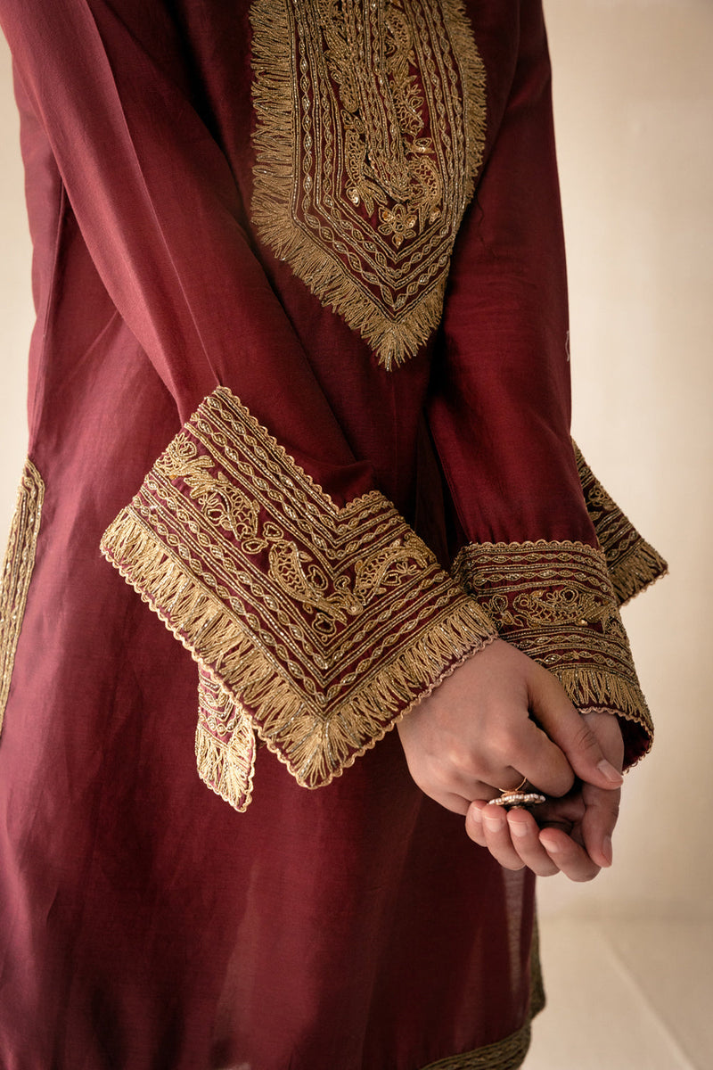 Maroon High Low Kurta Set