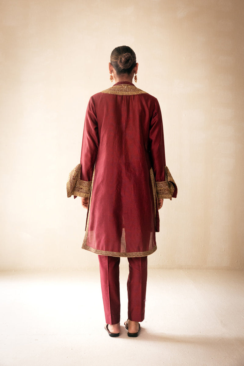 Maroon High Low Kurta Set