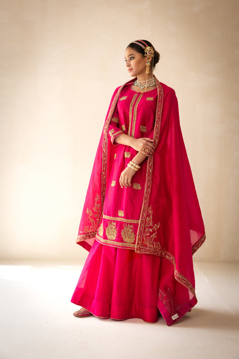 Pink Chanderi Skirt With Kurta