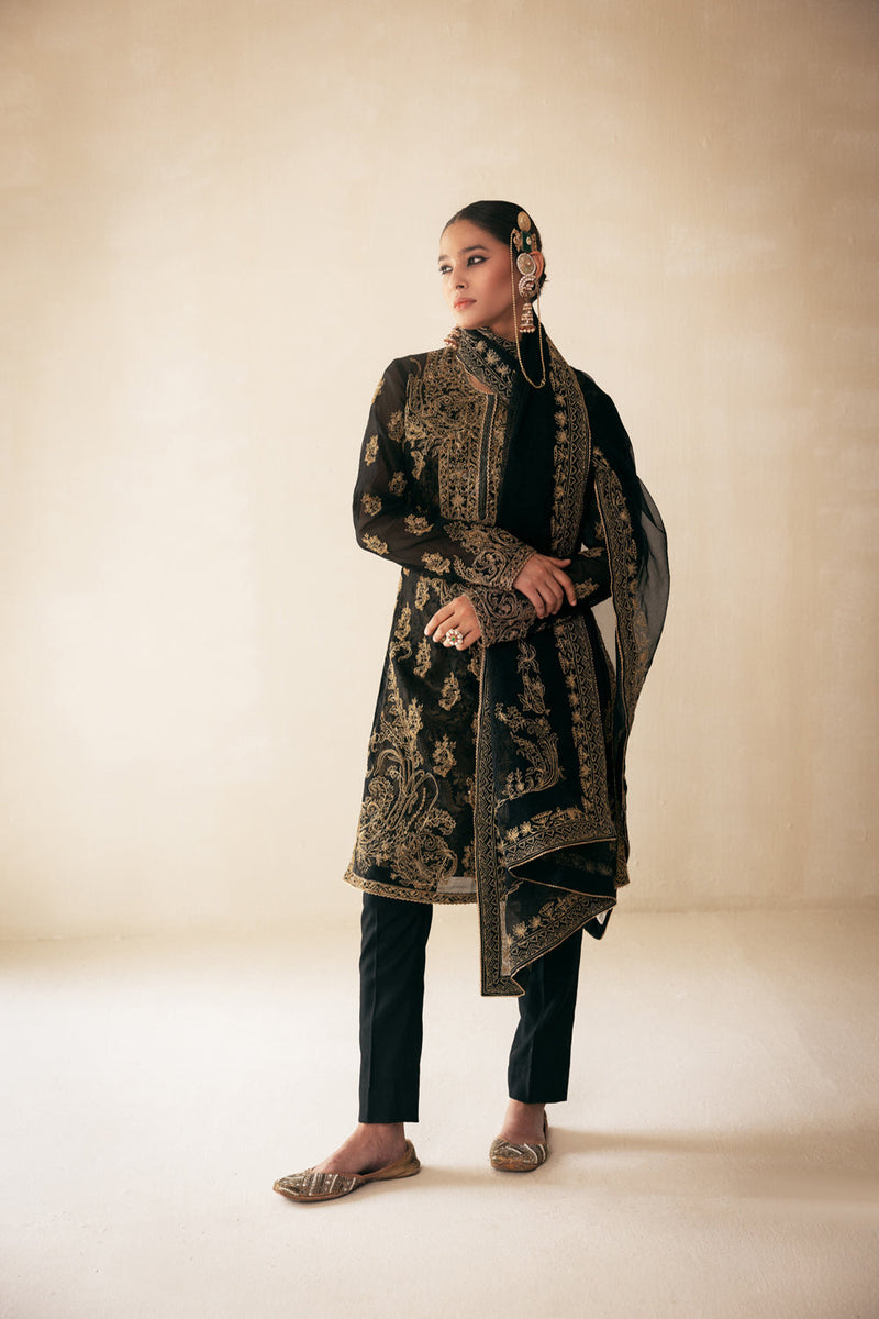 Black Organza Kurta Set