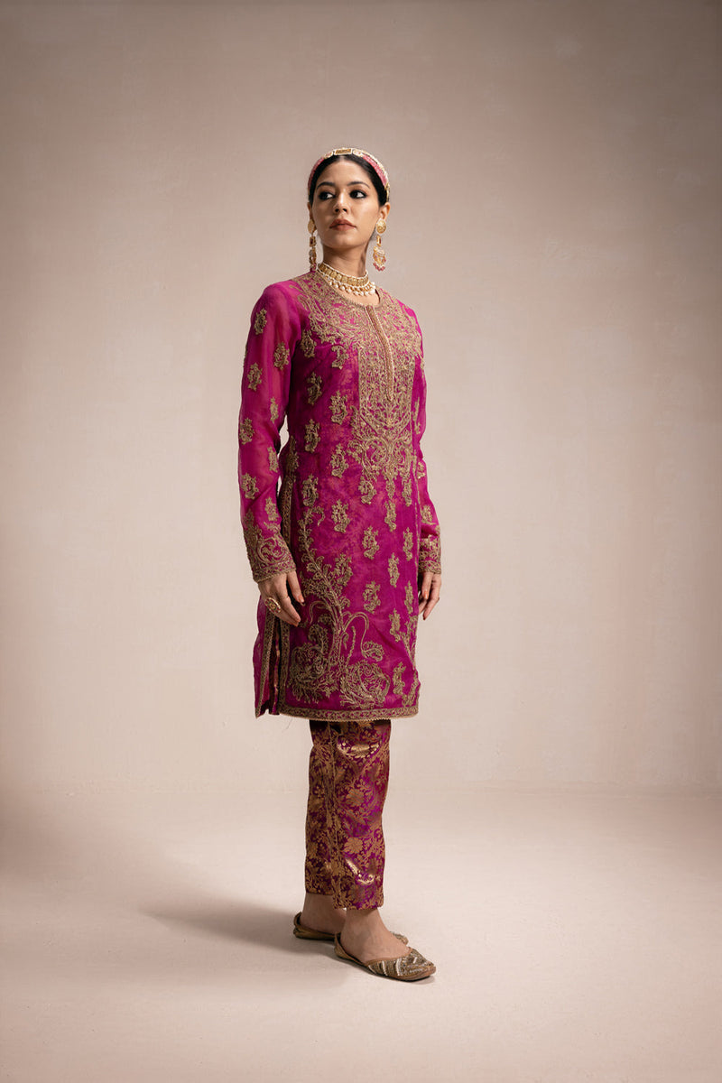 Magenta Organza Kurta Set