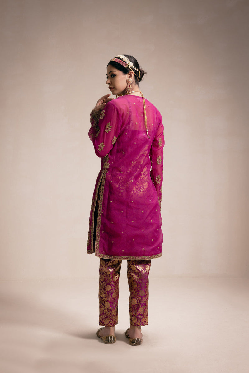 Magenta Organza Kurta Set