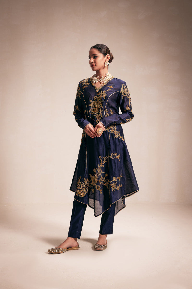 Blue Chanderi Structured Kurta Set