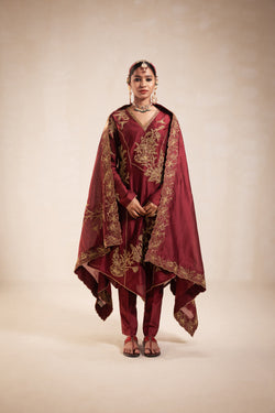 Maroon Chanderi Structured Kurta Set