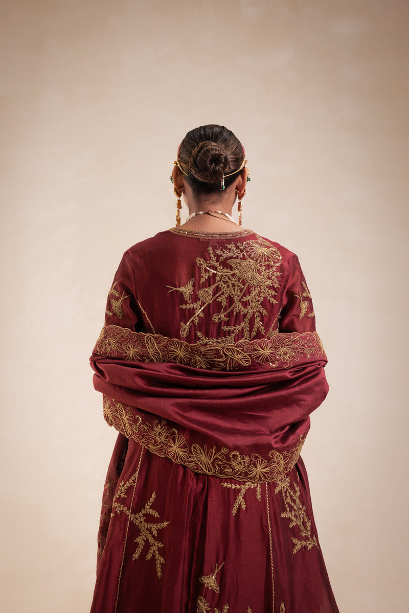 Maroon Chanderi Structured Kurta Set