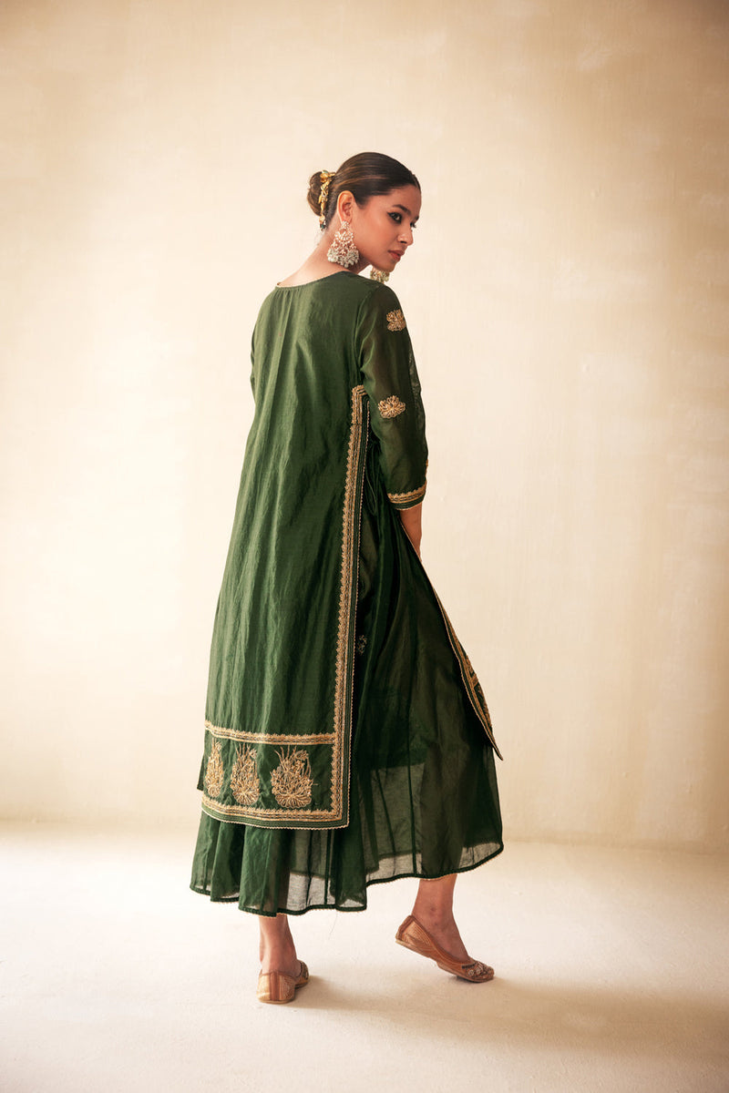 Green Chanderi Lucknowi Style Kurta