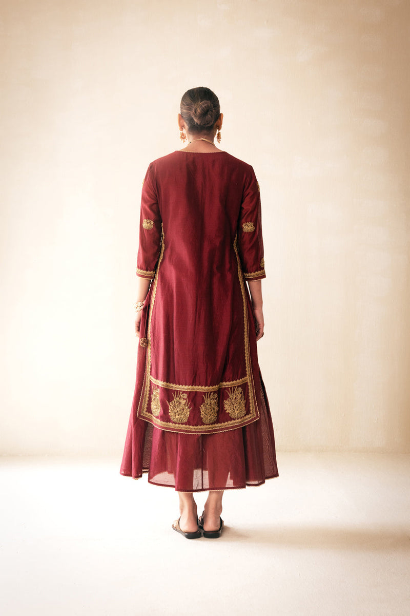 Maroon Chanderi Lucknowi Style Kurta