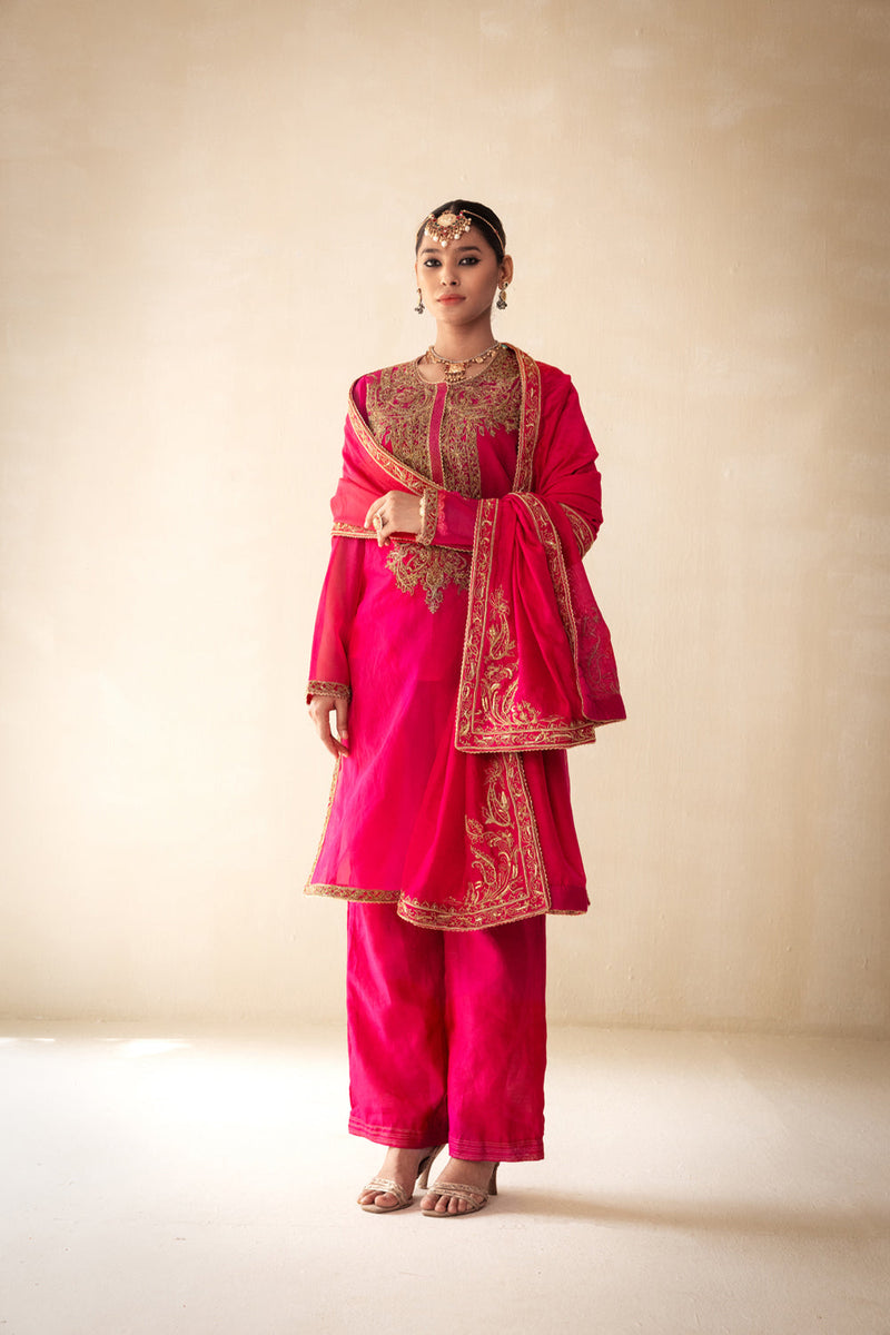 Pink Embroided Organza Kurta Set