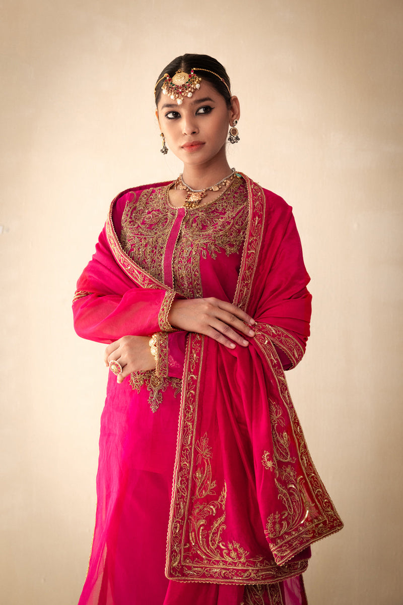 Pink Embroided Organza Kurta Set