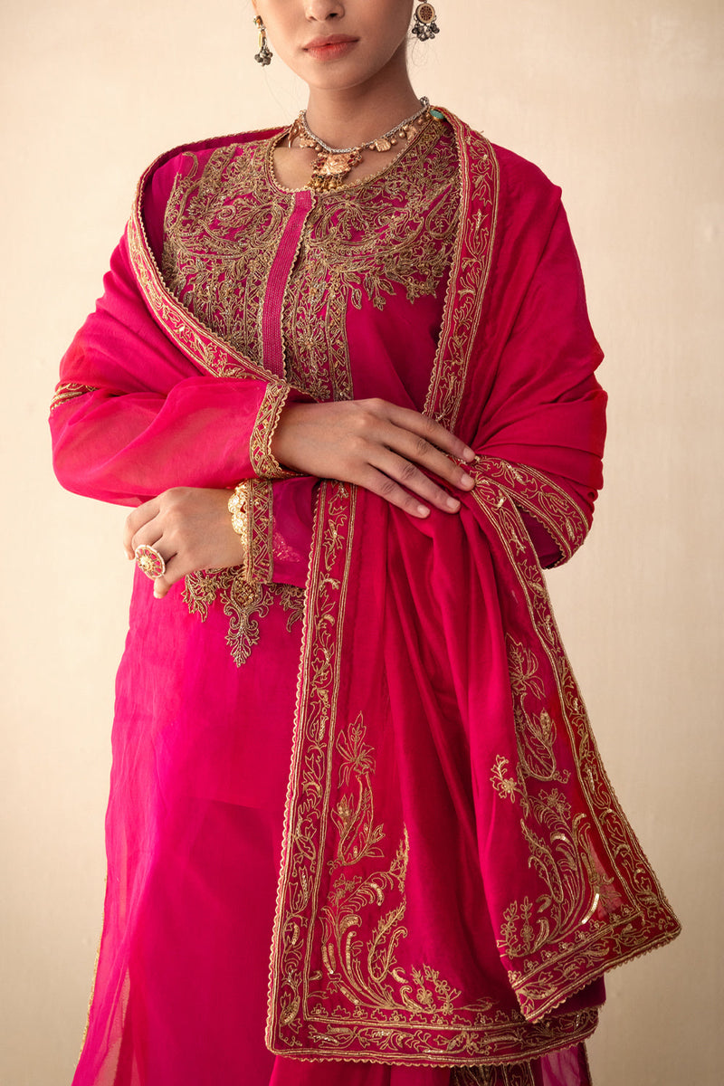 Pink Embroided Organza Kurta Set