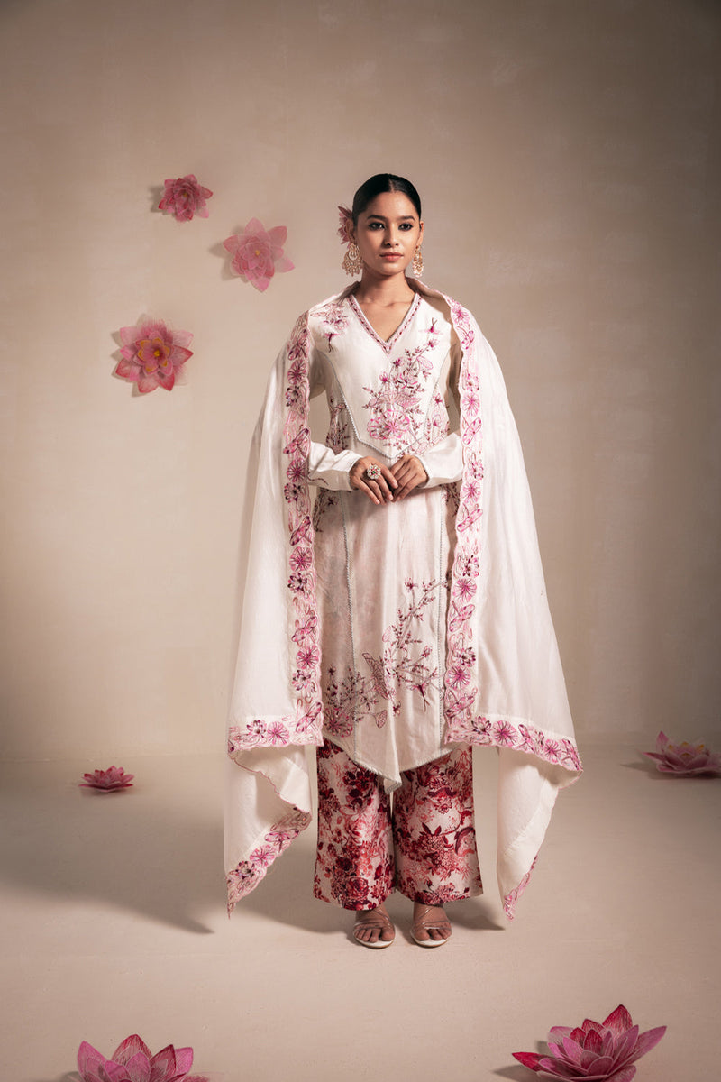 Pink Chanderi Structured Kurta Set