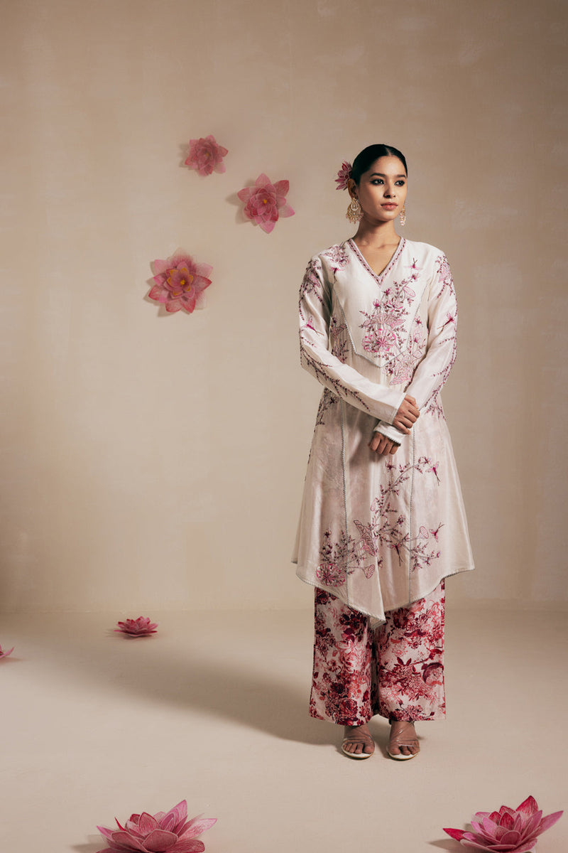 Pink Chanderi Structured Kurta Set