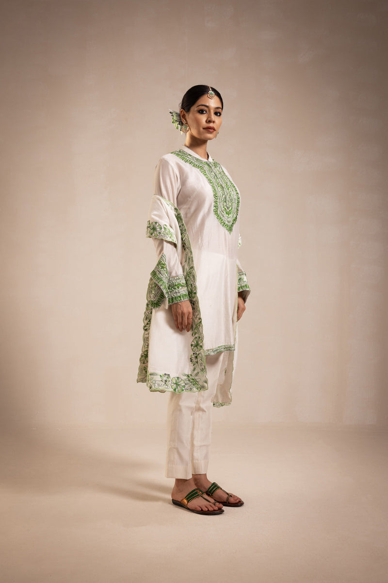 Ivory Kurta Set With Green Embllishment