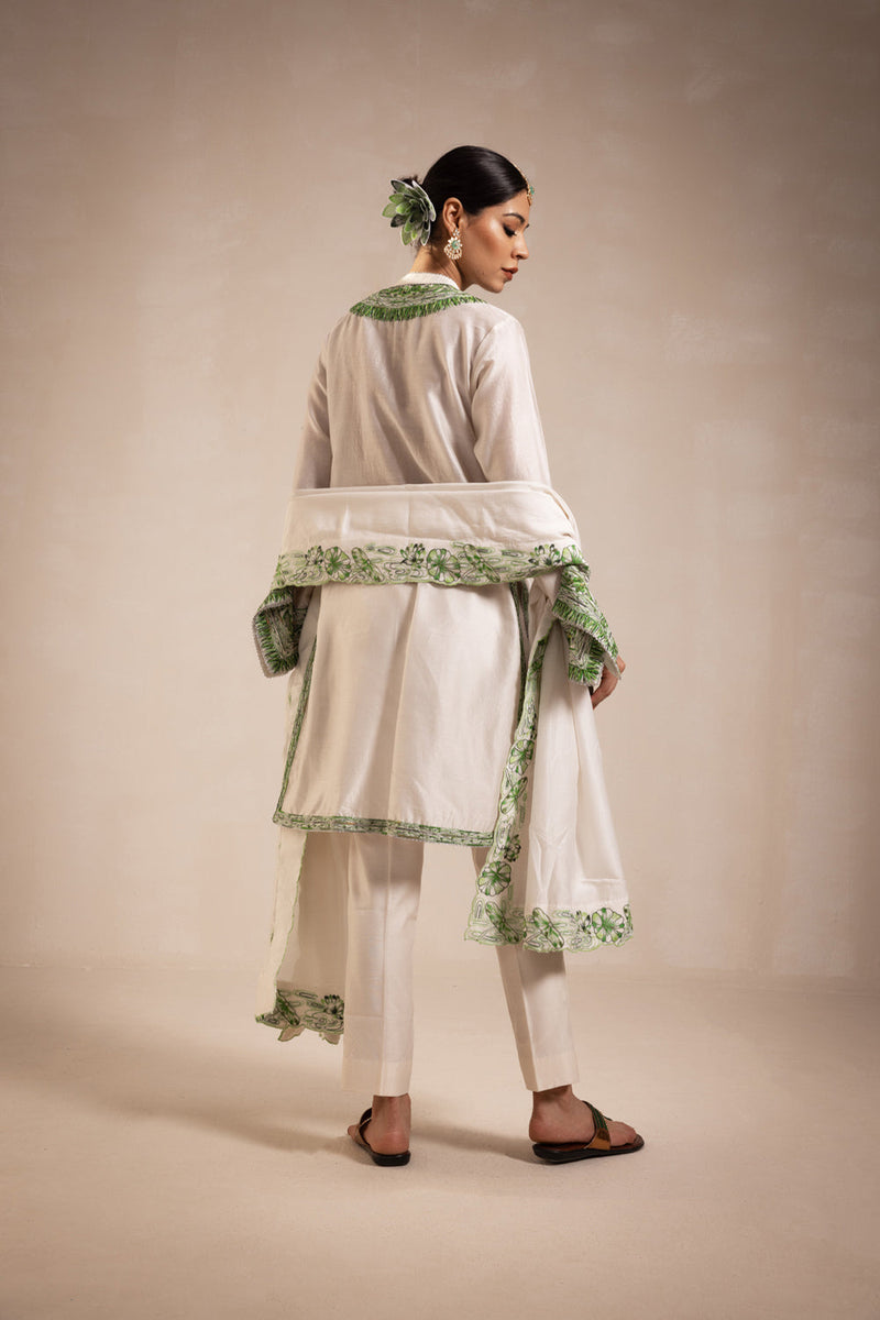 Ivory Kurta Set With Green Embllishment