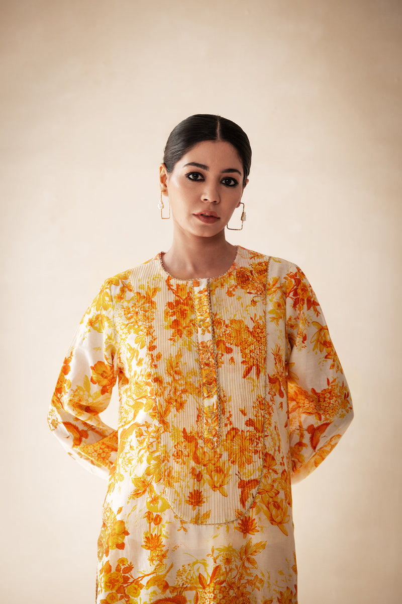 Rasasvada Yellow Printed Kurta Set