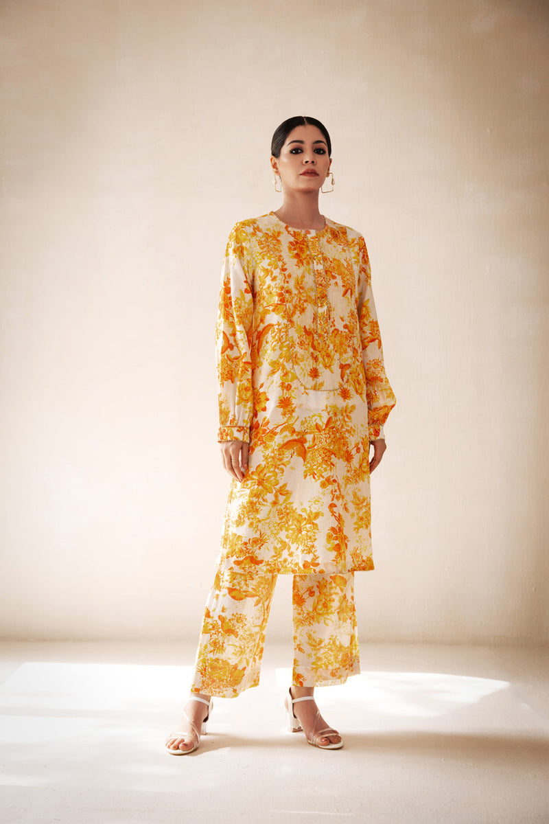 Rasasvada Yellow Printed Kurta Set