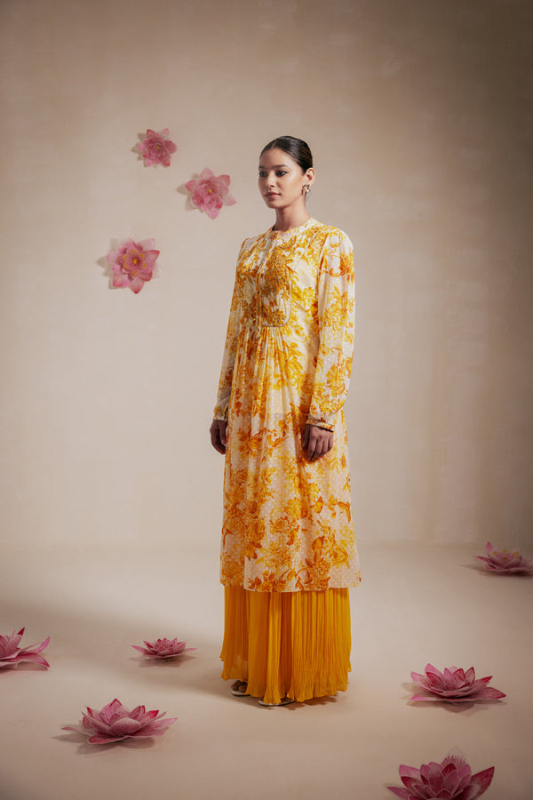 Yellow Rasasvada Printed Kurta Dress(Chiffon)