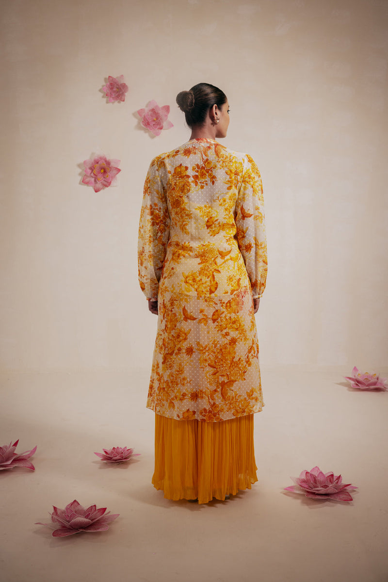 Yellow Rasasvada Printed Kurta Dress(Chiffon)