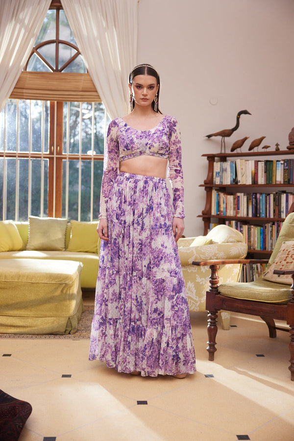 Purple Rasasvada Printed Skirt & Blouse