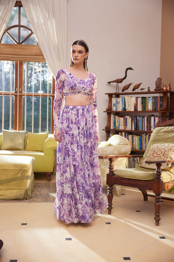 Purple Rasasvada Printed Skirt & Blouse