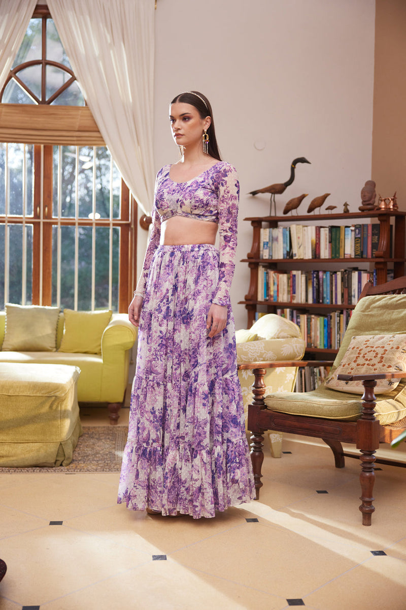 Purple Rasasvada Printed Skirt & Blouse