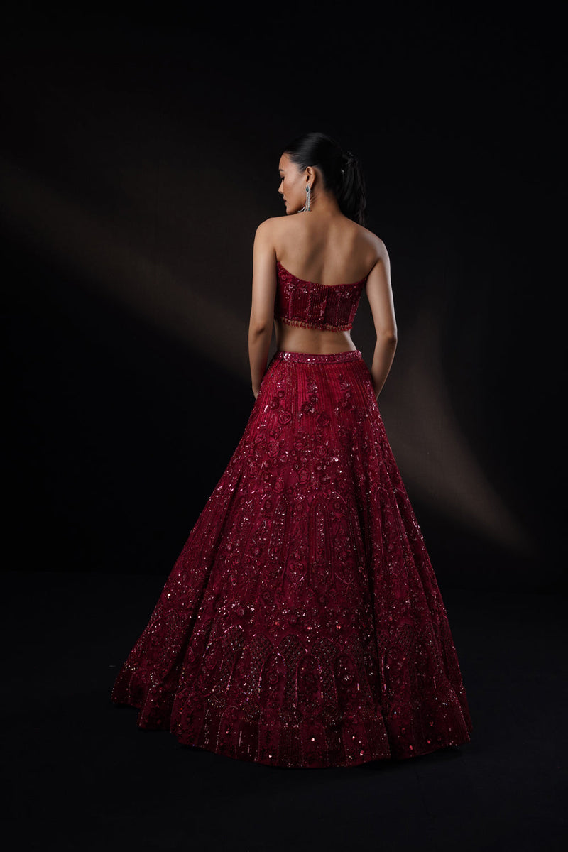 "Rosetta" Burgundy Floral Lehenga Set