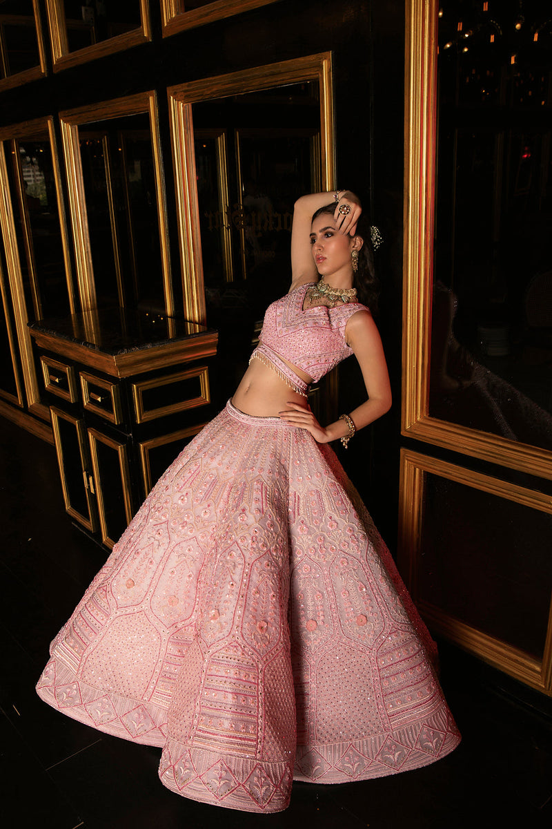 "Renee" Pink Sequin Embellished Conical Lehenga Set