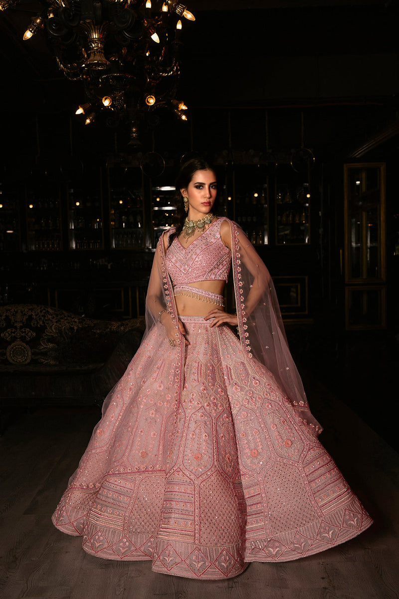 "Renee" Pink Sequin Embellished Conical Lehenga Set