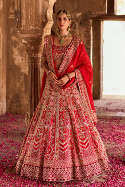 "Rinaya" Red Zardosi Bridal Lehenga Set