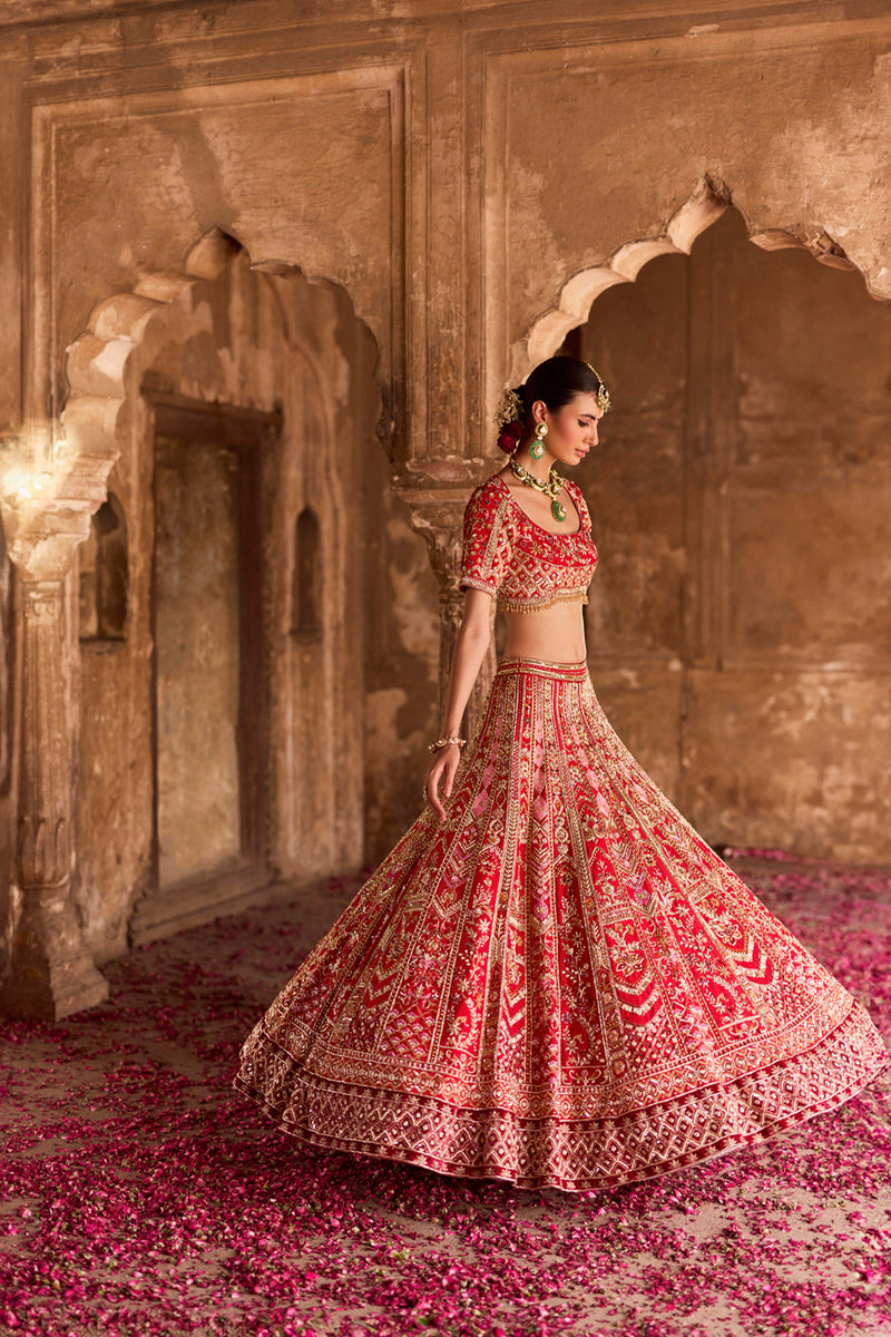 "Rinaya" Red Zardosi Bridal Lehenga Set