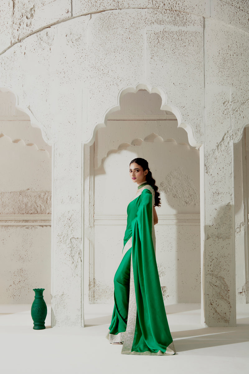 Green Silk Satin Saree